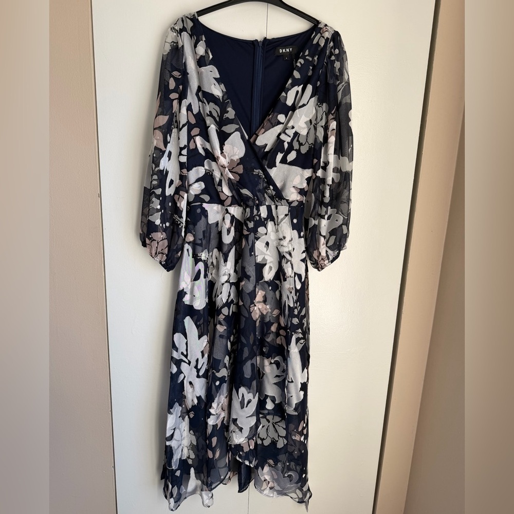 DKNY navy floral print chiffon maxi dress NWT